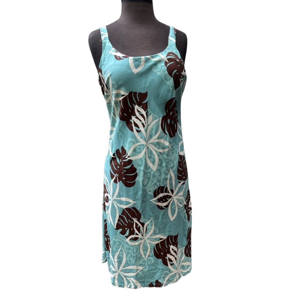 Vtg 90s Hawaiian Rayon Tropical Palm Resort Shift Dress Size Large Island Beach